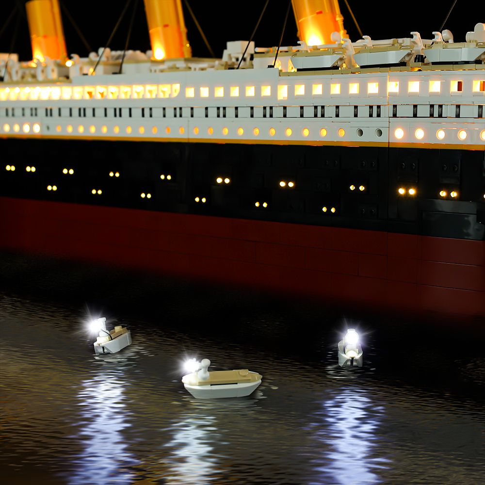 Lit hull and water
