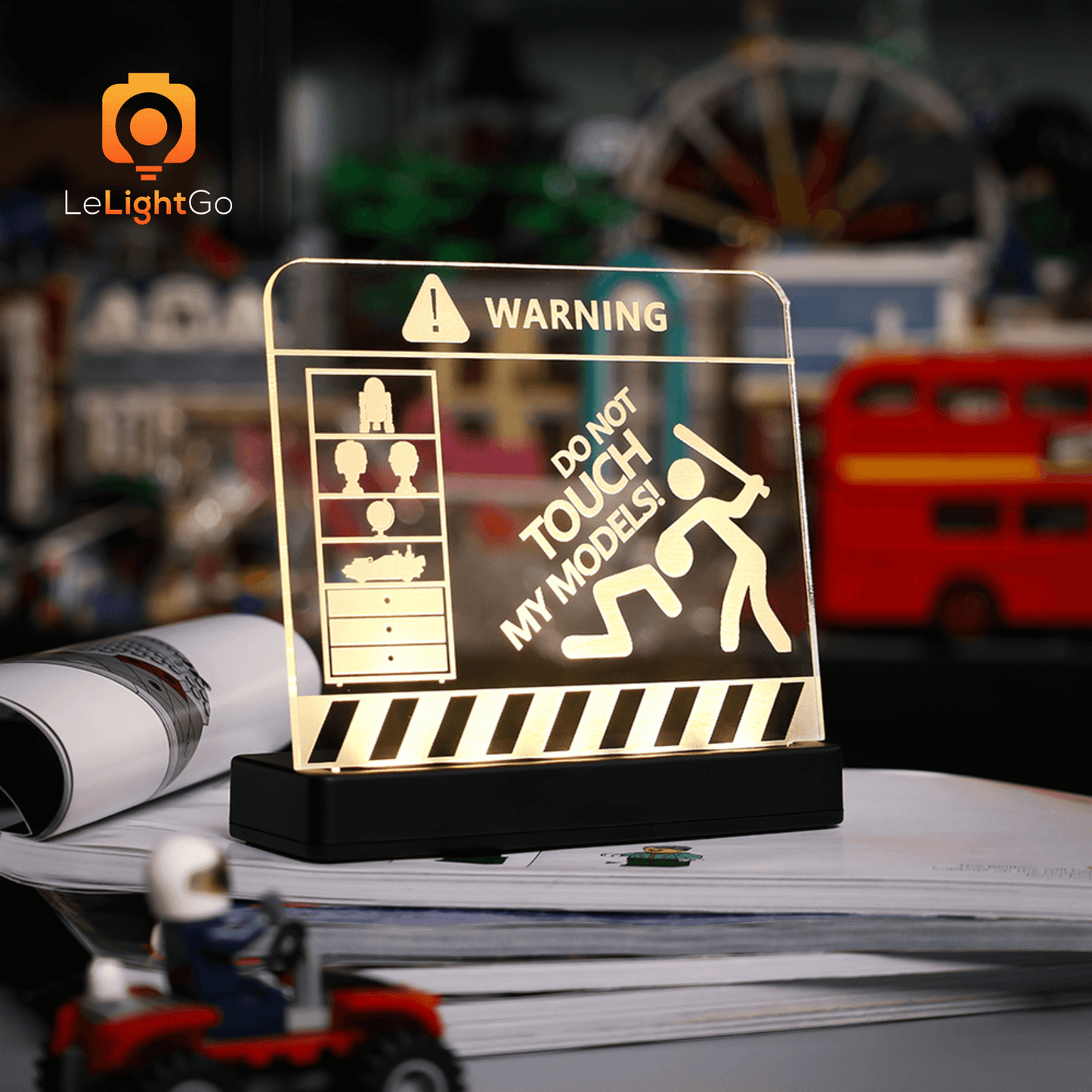 Funny LED Nameplate for Lego Warning Sign